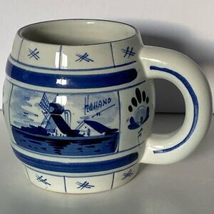 Vintage Delft Blue Mug Barrel Hand Painted Danish Dutch Windmill Cup Holland EUC
